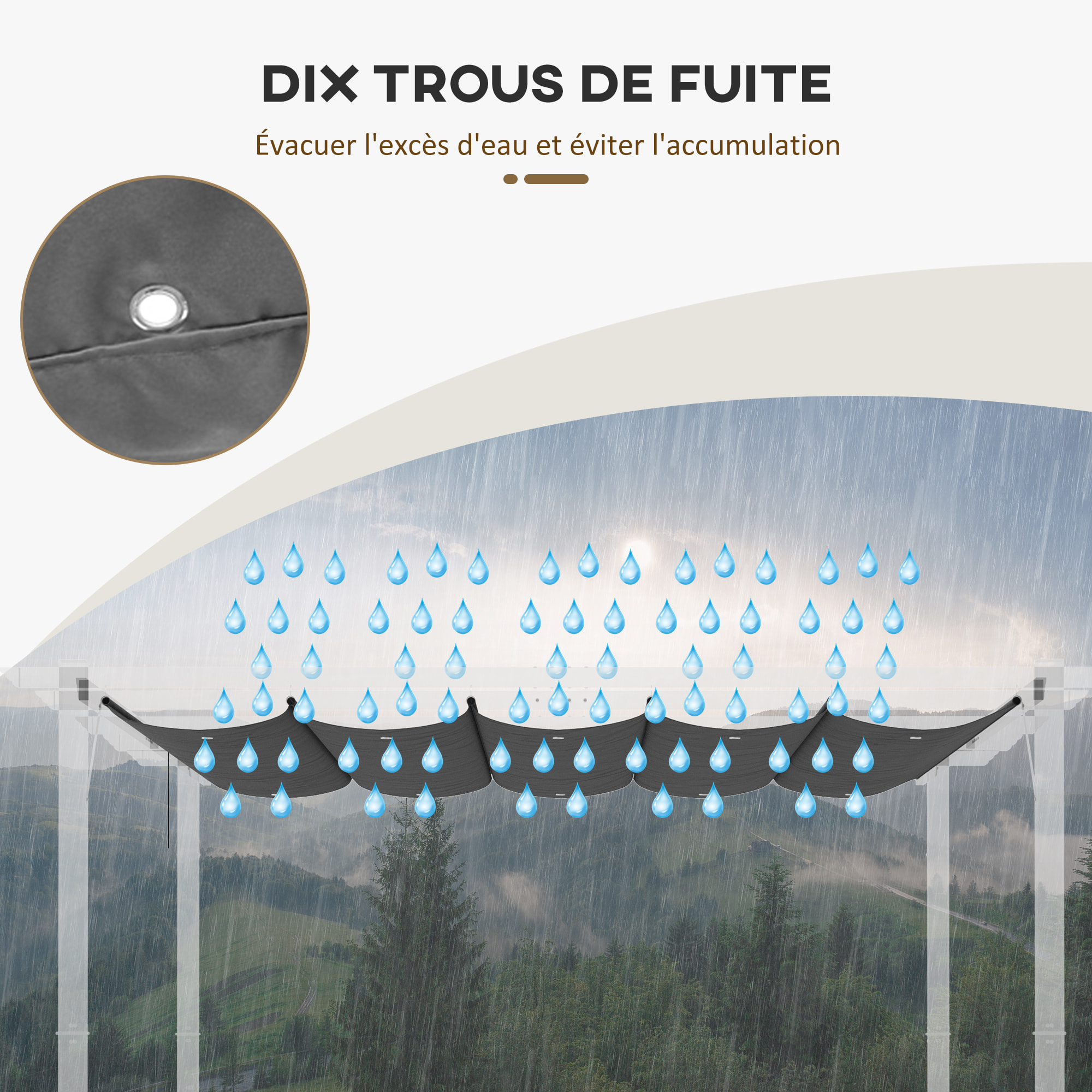 Toile de rechange pour pergola rétractable 3 x 3 m polyester haute densité 180 g/m² imperméabilisé gris