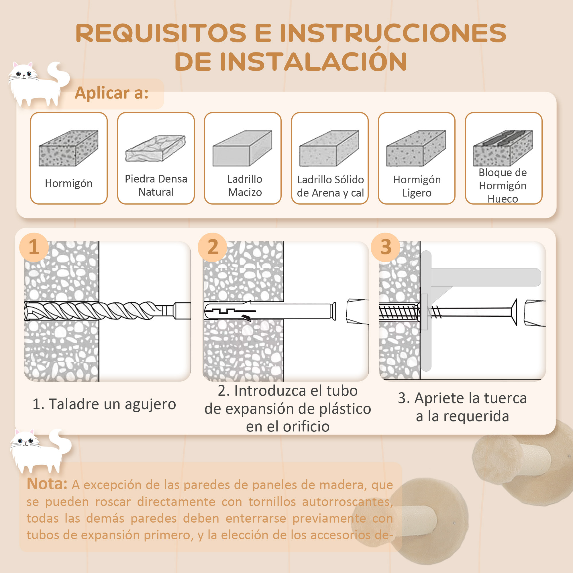 Juego de Estanterías para Gatos de 4 Piezas Rascador de Pared para Gatos con Postes de Sisal Plataforma para Saltar Bola de Juguete Beige