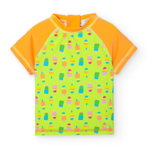 Camiseta bebé niño, poliamida estampada, verde, mangas