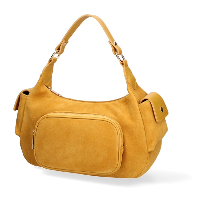 Borsa a spalla da donna Made in Italy - Modello Ardena - Pelle scamosciata - 30.0 x 17.0 x 12.0 cm