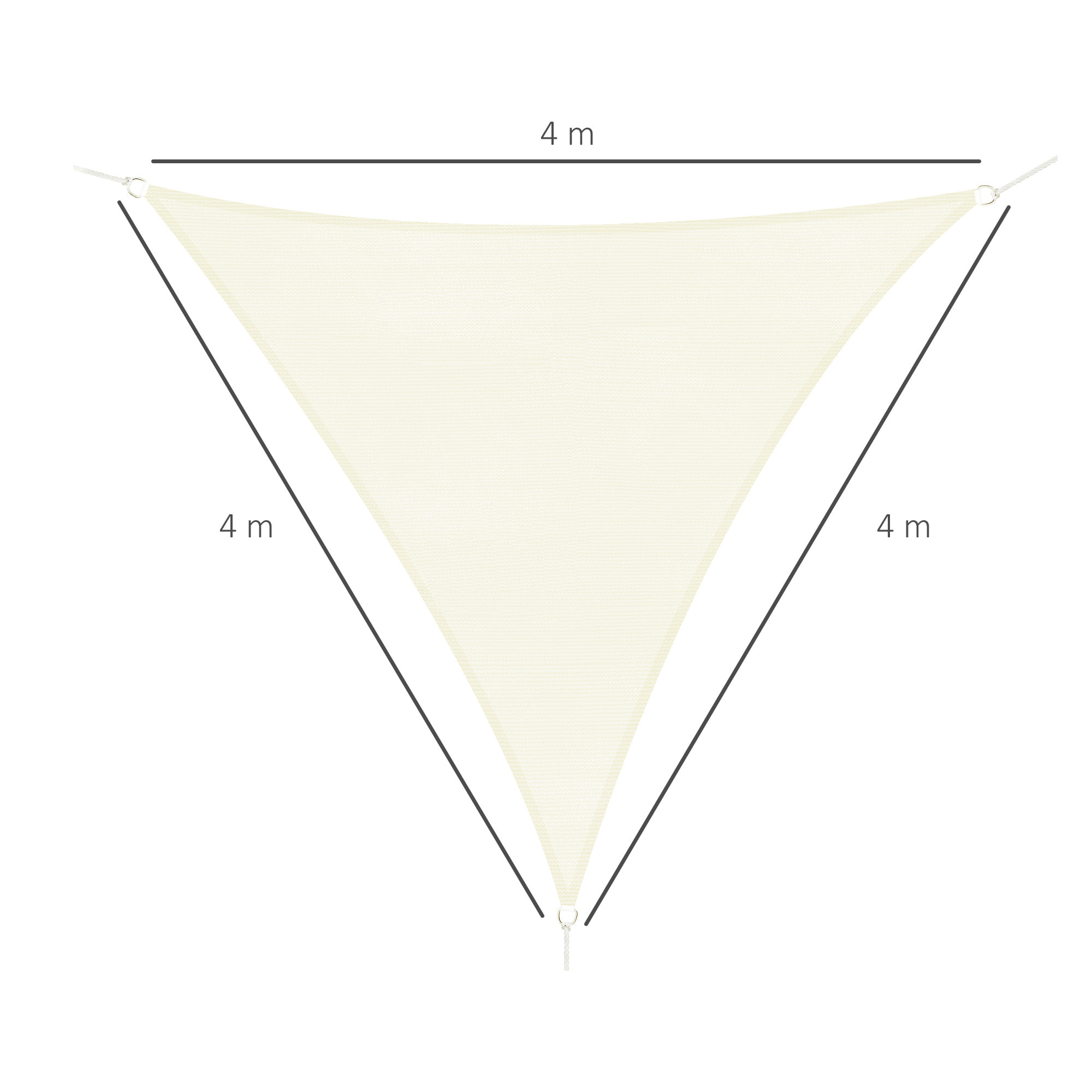 Voile d'ombrage triangulaire grande taille 4 x 4 x 4 m polyéthylène haute densité résistant aux UV crème