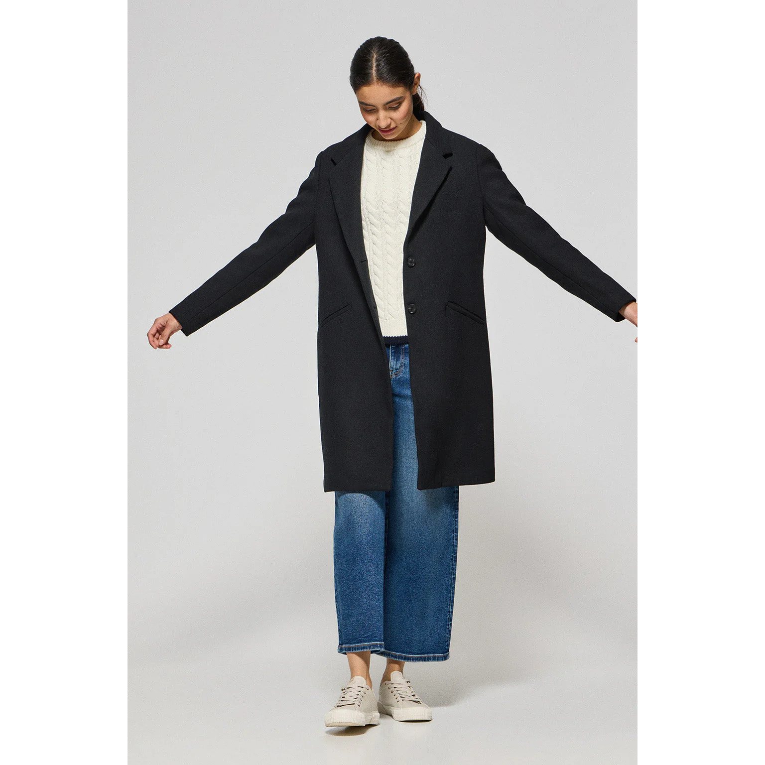 Cappotto Kate abbottonato nero con particolari Polo Club