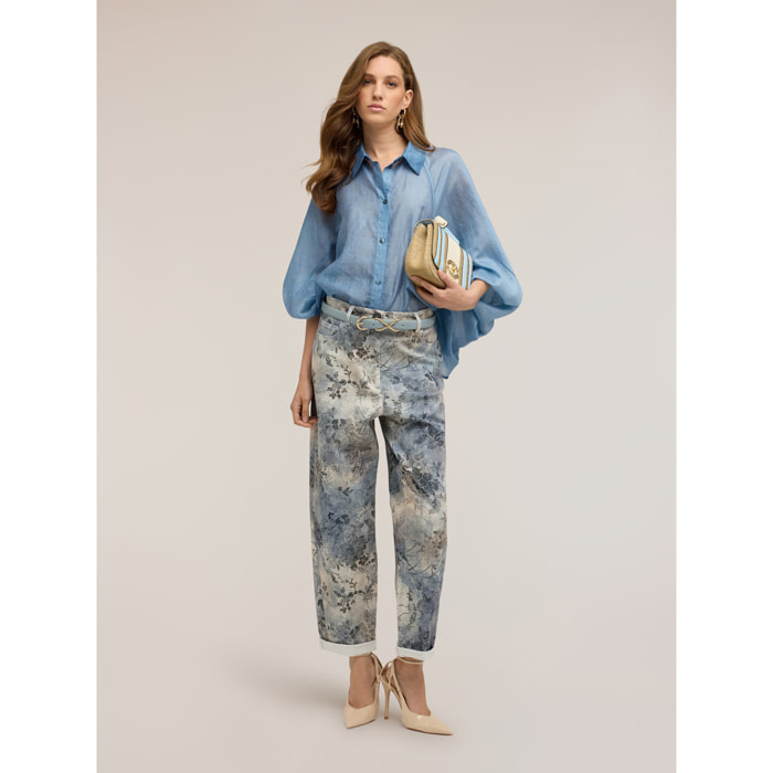 Motivi - Pantalones boyfit en drill de algodón estampado - Light - blue