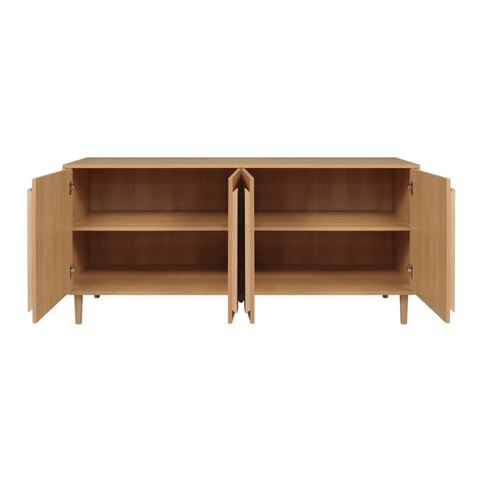 Buffet vintage décor bois de chêne 4 portes 160cm - Juliana