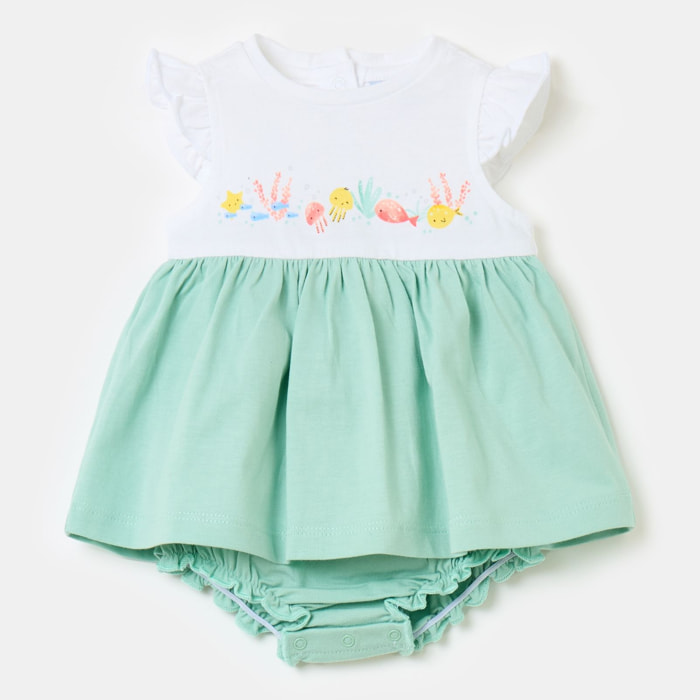 Vestido Fagottino - 100% algodón ecológico - verde aguamarina - blanco