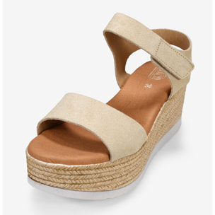 Sandalias de piel taupe con cuña efecto esparto