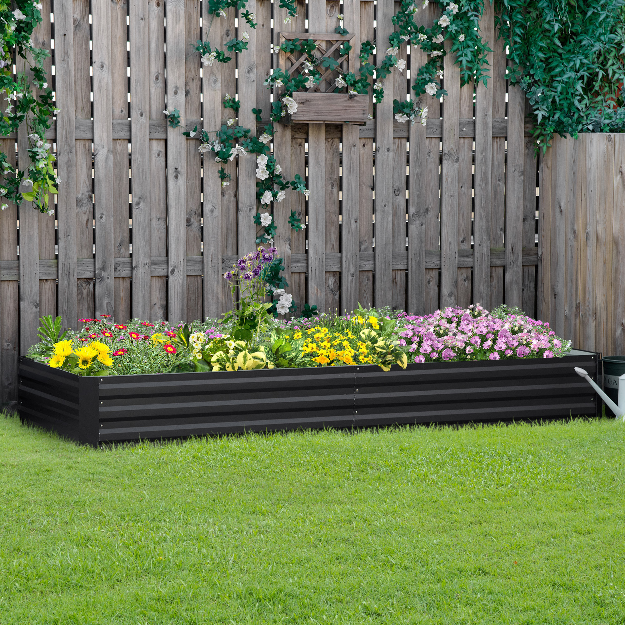 Jardinera Elevada de Acero Galvanizado Huerto Urbano para Cultivar Plantas Flores Hierba Macetero Grande Exterior Rectangular con Fondo Abierto 241x90,5x30 cm Gris