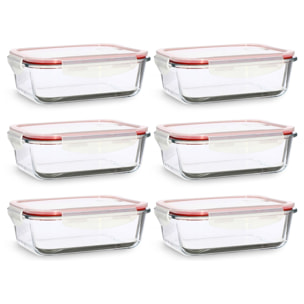 Lot de 6 boîtes hermétiques 1040ml en verre CLEMENTINE
