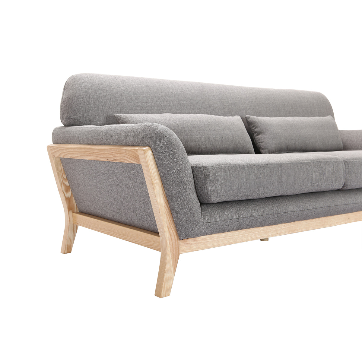 Canapé scandinave 3 places en tissu gris et bois clair YOKO