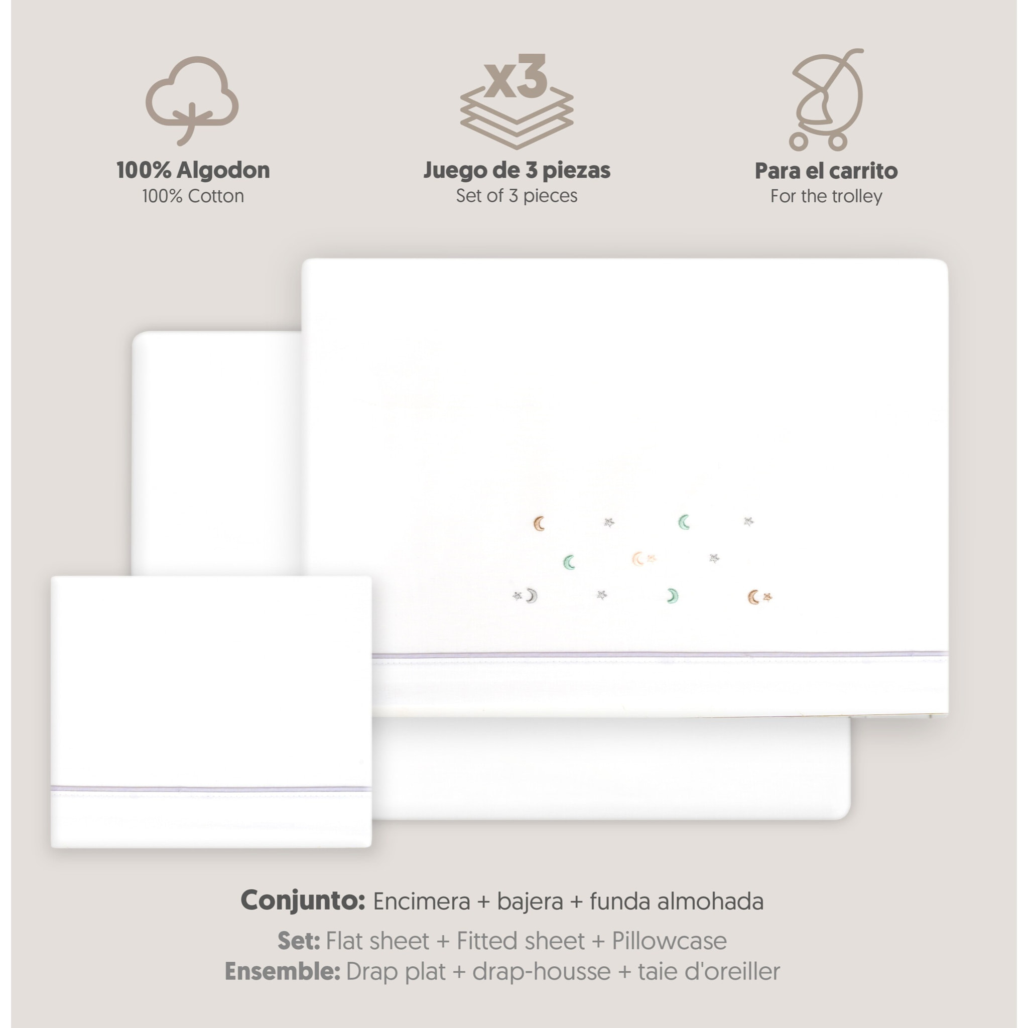 Triptico Coche Estrella Luna Multicolor Bco/Gris