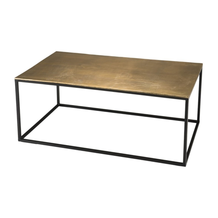JOHAN - Table basse rectangulaire 98x57cm aluminium doré pieds noirs