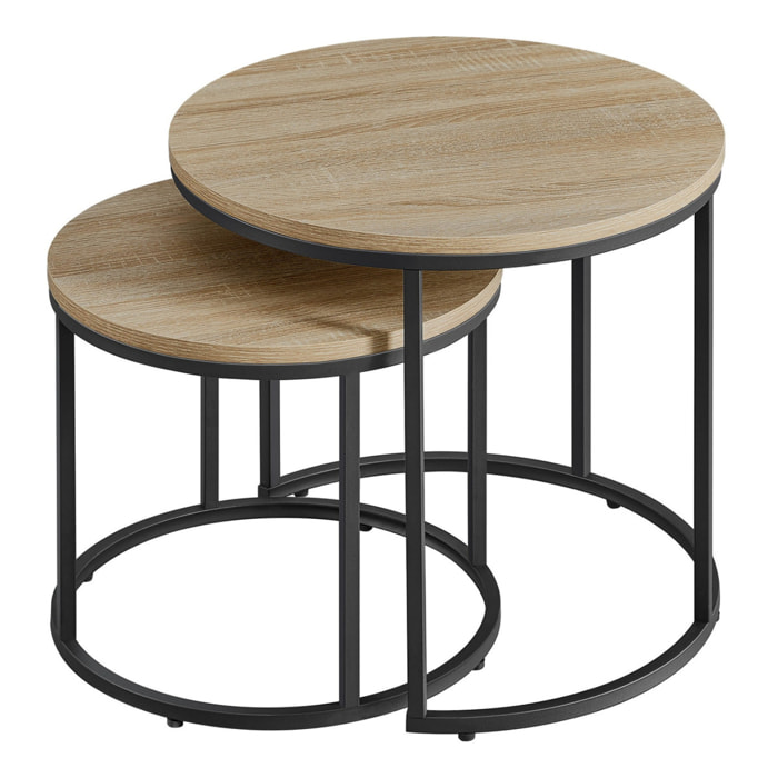 Set di 2 tavolini da caffè tondi stile industrial rovere e nero