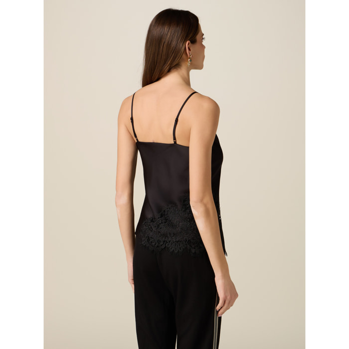 Oltre - Top in raso con pizzo - Nero