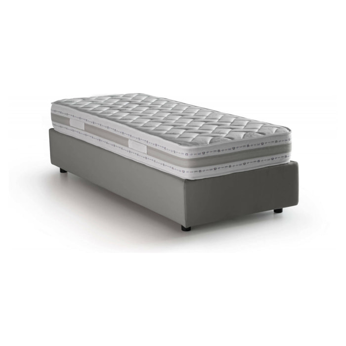 Letto singolo Abbi, Letto contenitore con rivestimento in tessuto, 100% Made in Italy, Apertura laterale, con materasso Cm 80x190 incluso, Grigio