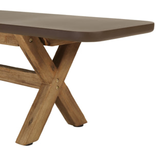 NESTOR - Ensemble table et bancs effet béton marron pieds en bois d'acacia