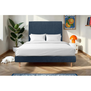 Lit avec tête de lit tapissée tissu et sommier kit Ep14