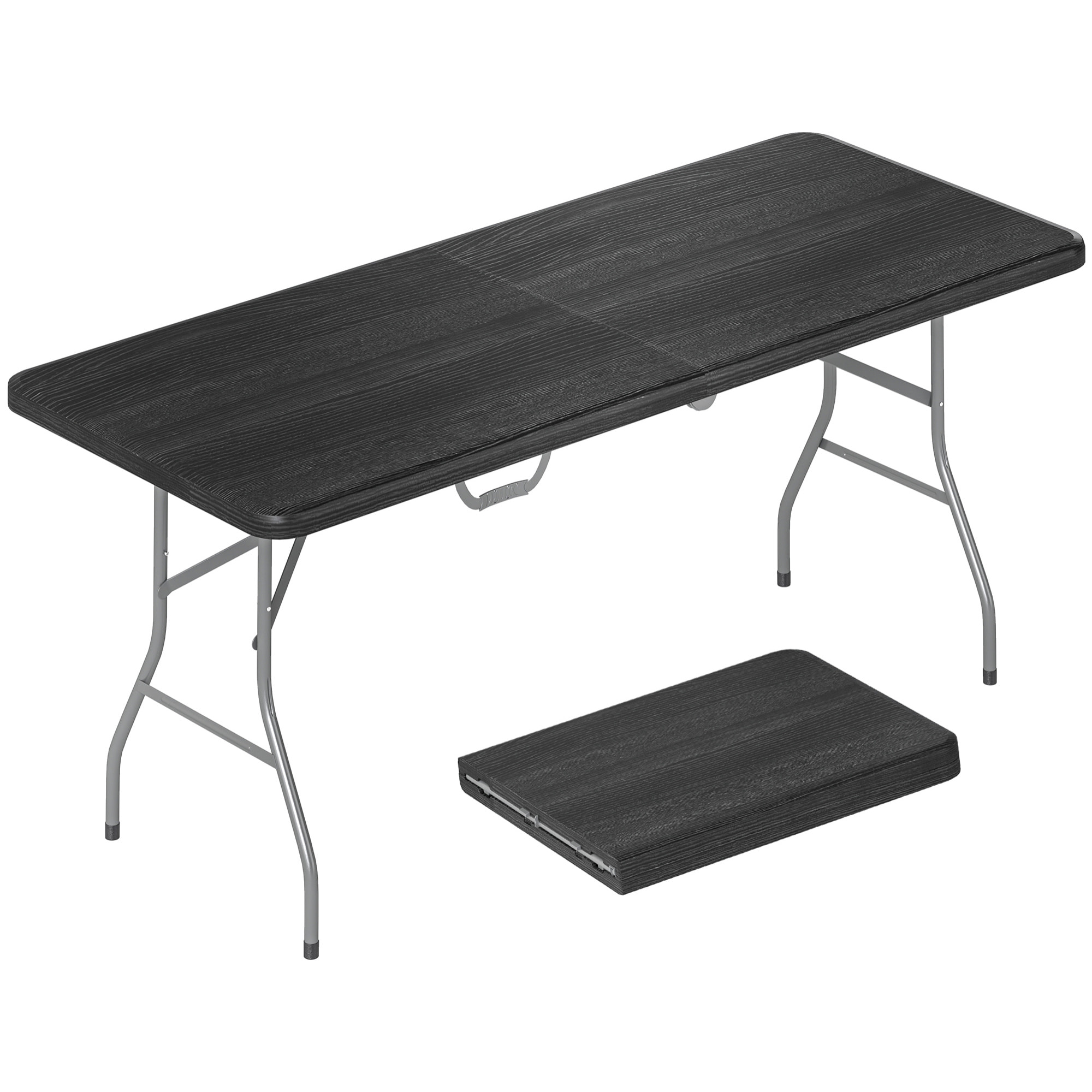 Table pliante de camping jardin dim. 180 x 74 x 74 cm avec poignée métal époxy gris HDPE noir