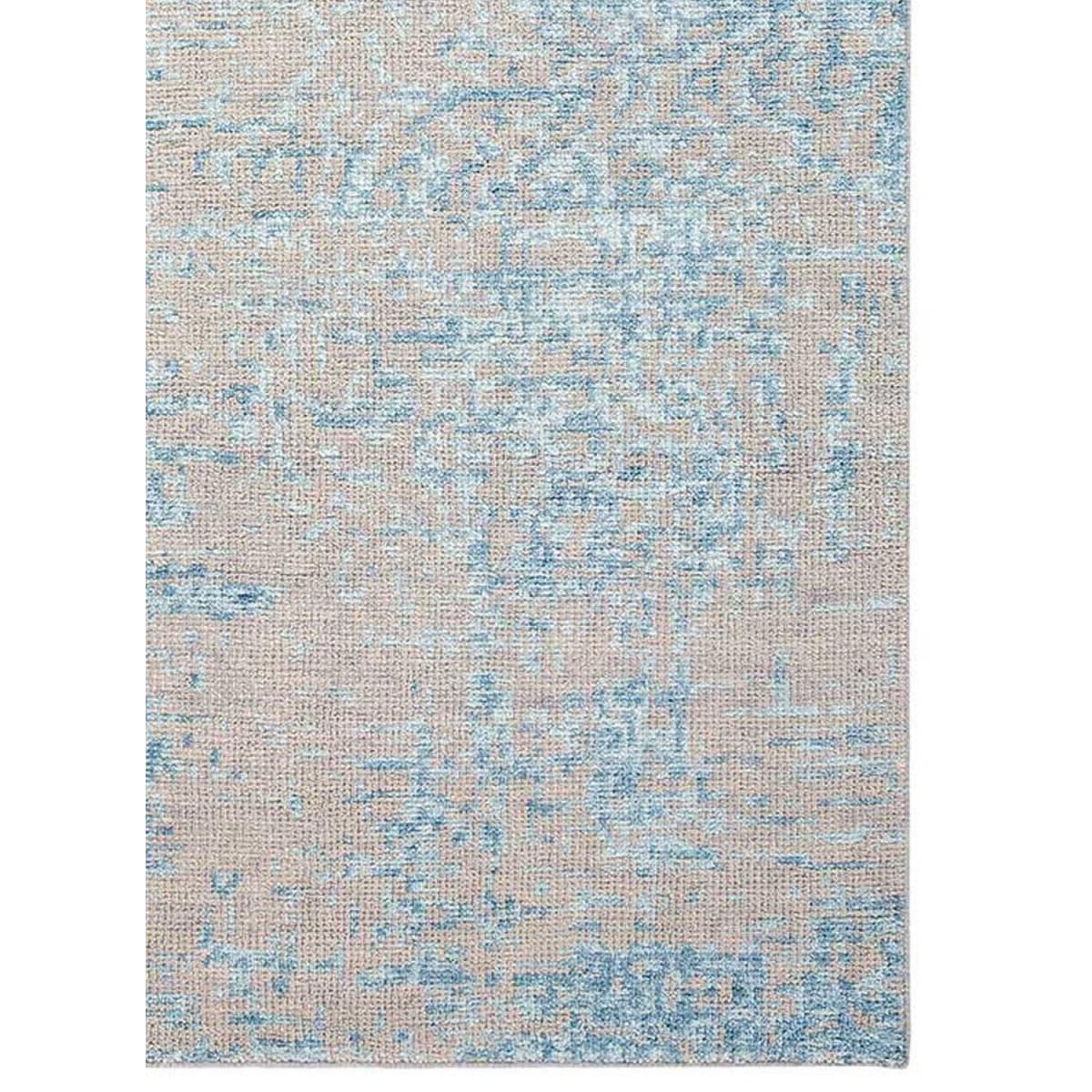 tapis salon 170x240 fait main en viscose bleu clair rectangle motif faux uni