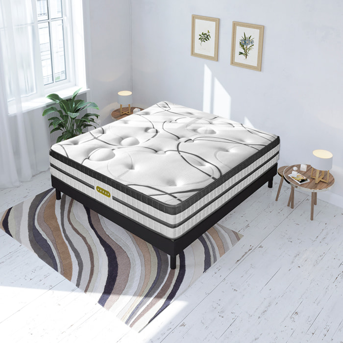 Ensemble CONCORDE | 2 Places | matelas Ressorts ensachés + sommier bois Noir