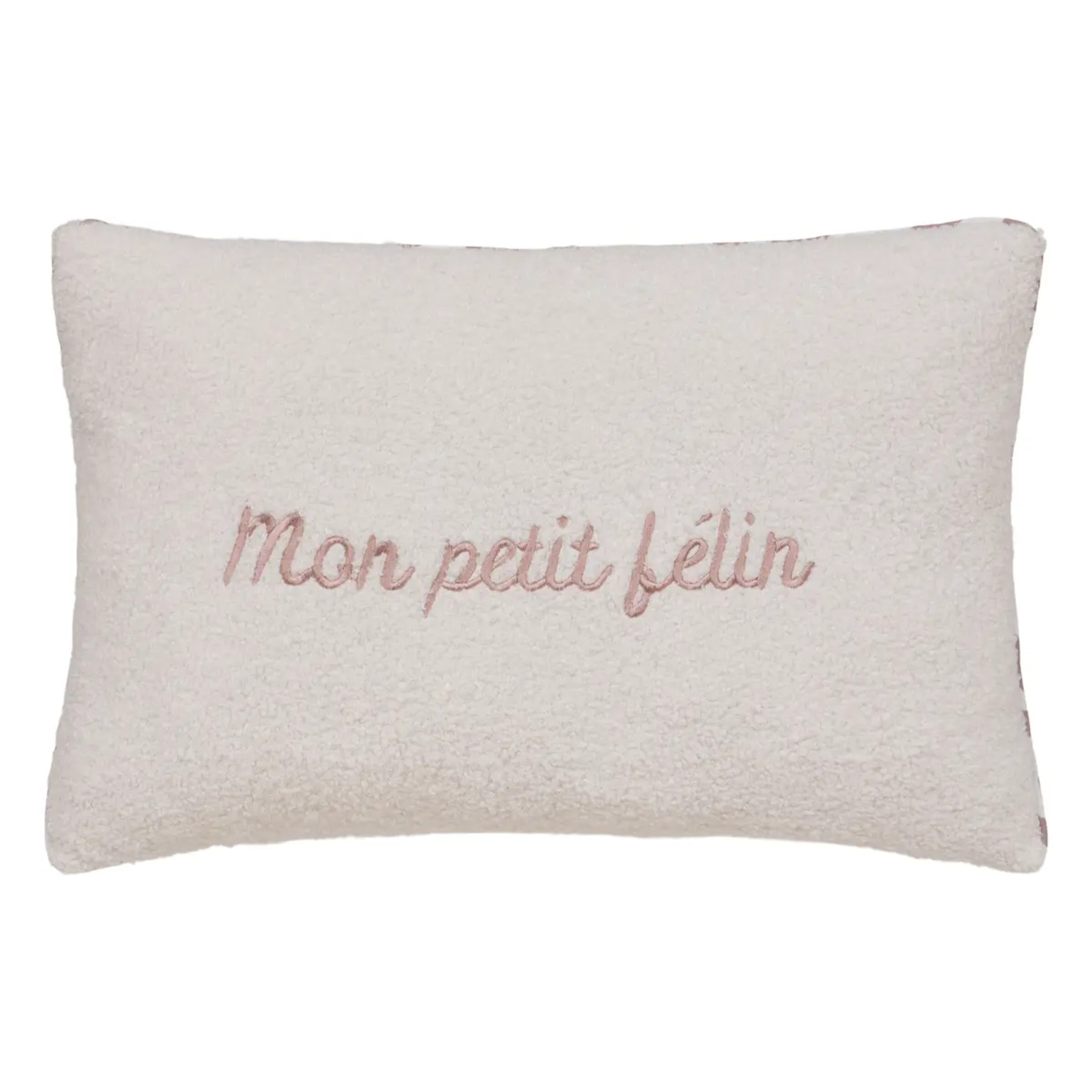 Coussin reversible bouclette/léopard Jaiko 38x58cm blanc et rose
