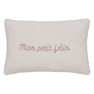 Coussin reversible bouclette/léopard Jaiko 38x58cm blanc et rose