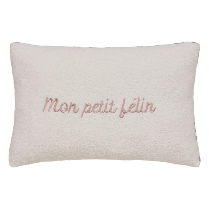 Coussin reversible bouclette/léopard Jaiko 38x58cm blanc et rose