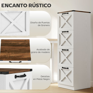 Cajonera Escritorio con 4 Cajones, Cajonera de Oficina, Mueble Archivador, Soporte para Impresora, con Riel Colgante para A4 y Carta, 40x40x131 cm, Blanco