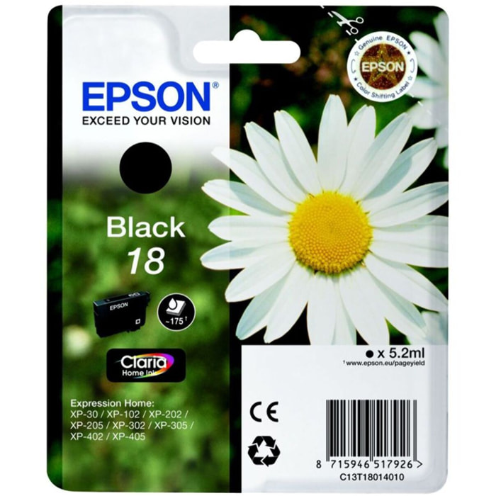 Cartouche d'encre EPSON Originale T1801 Noire Série Pâquerette - C13T18014010