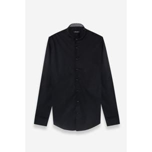 Camicia Uomo Coreano Slim Popeline Stretch Unito Nero