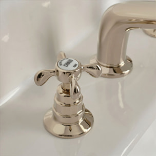 Mitigeur lavabo 3 trous rétro Cleo poignées à croisillon or beige