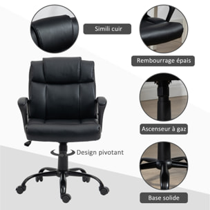 Chaise de bureau ergonomique - hauteur réglable, pivotante 360° - accoudoirs rembourrés - acier synthétique noir