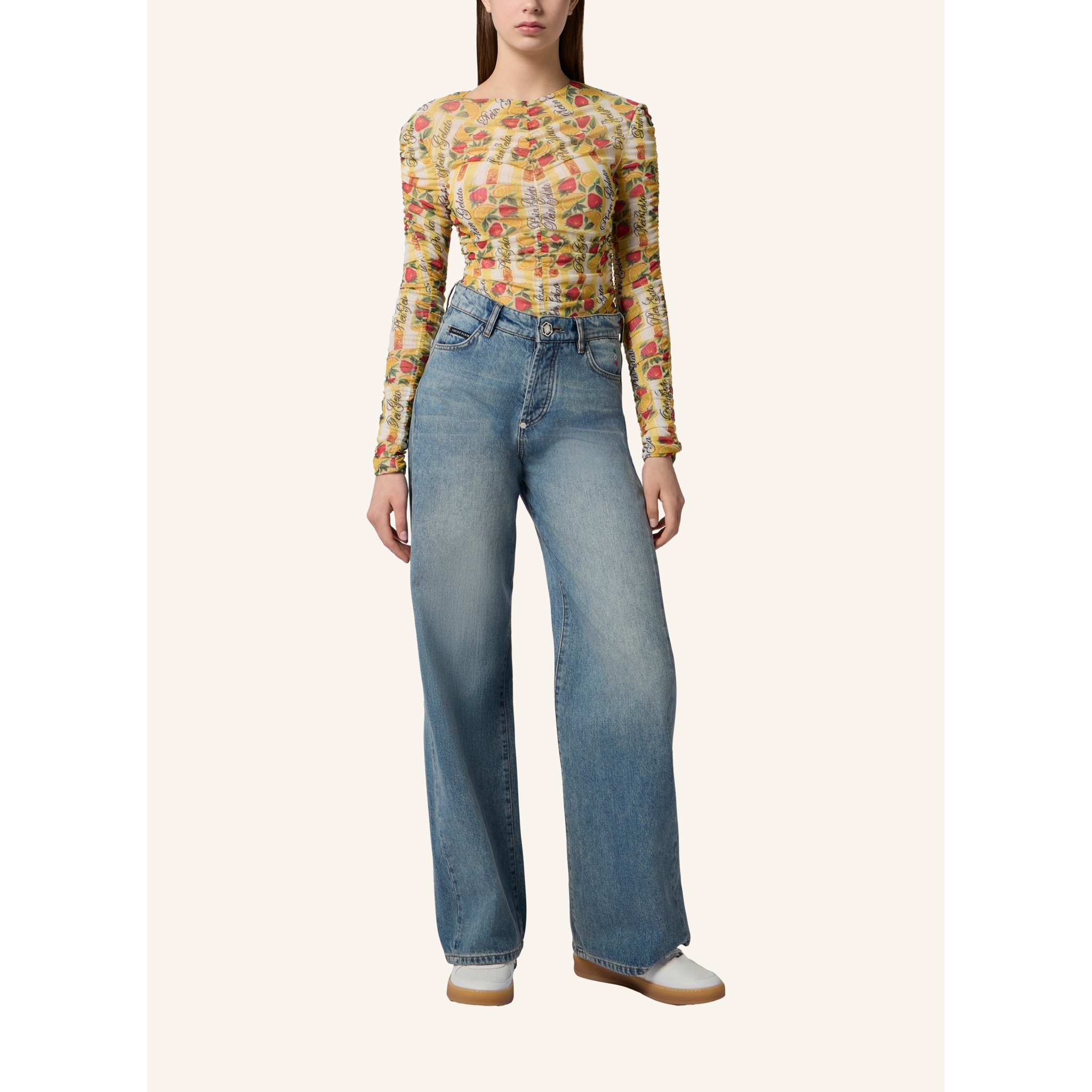 PHILIPP PLEIN Wrinkled Tulle Bodysuit Gelato