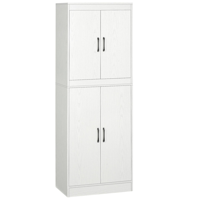 HOMCOM Aparador Alacena de Cocina Mueble Auxiliar de Cocina con 4 Puertas y 5 Estantes Abiertos para Comedor Salón Estilo Moderno Antivuelco 60x36x168 cm Blanco