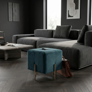 Pouf Quadrato in Velluto con Gambe in Acciaio Dorate, Seduta Imbottita Elegante dallo Stile Contemporaneo per Soggiorno, Camera da Letto e Ingresso