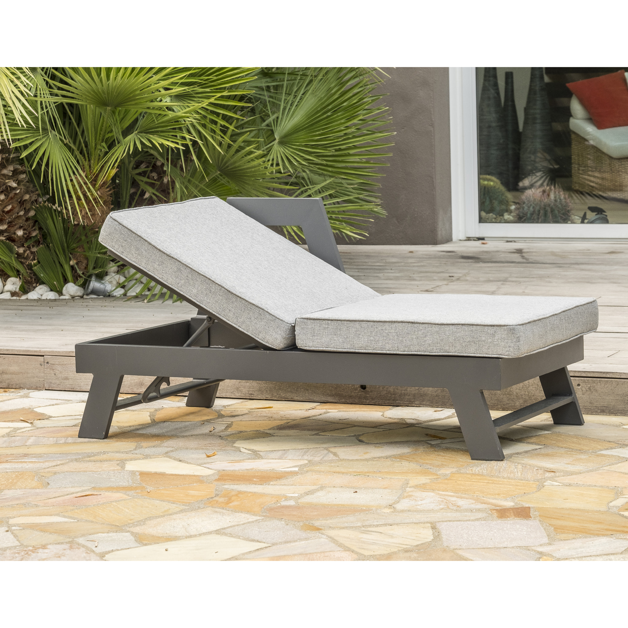 NEWYORK - Salon d'angle de jardin 6 places en aluminium gris anthracite