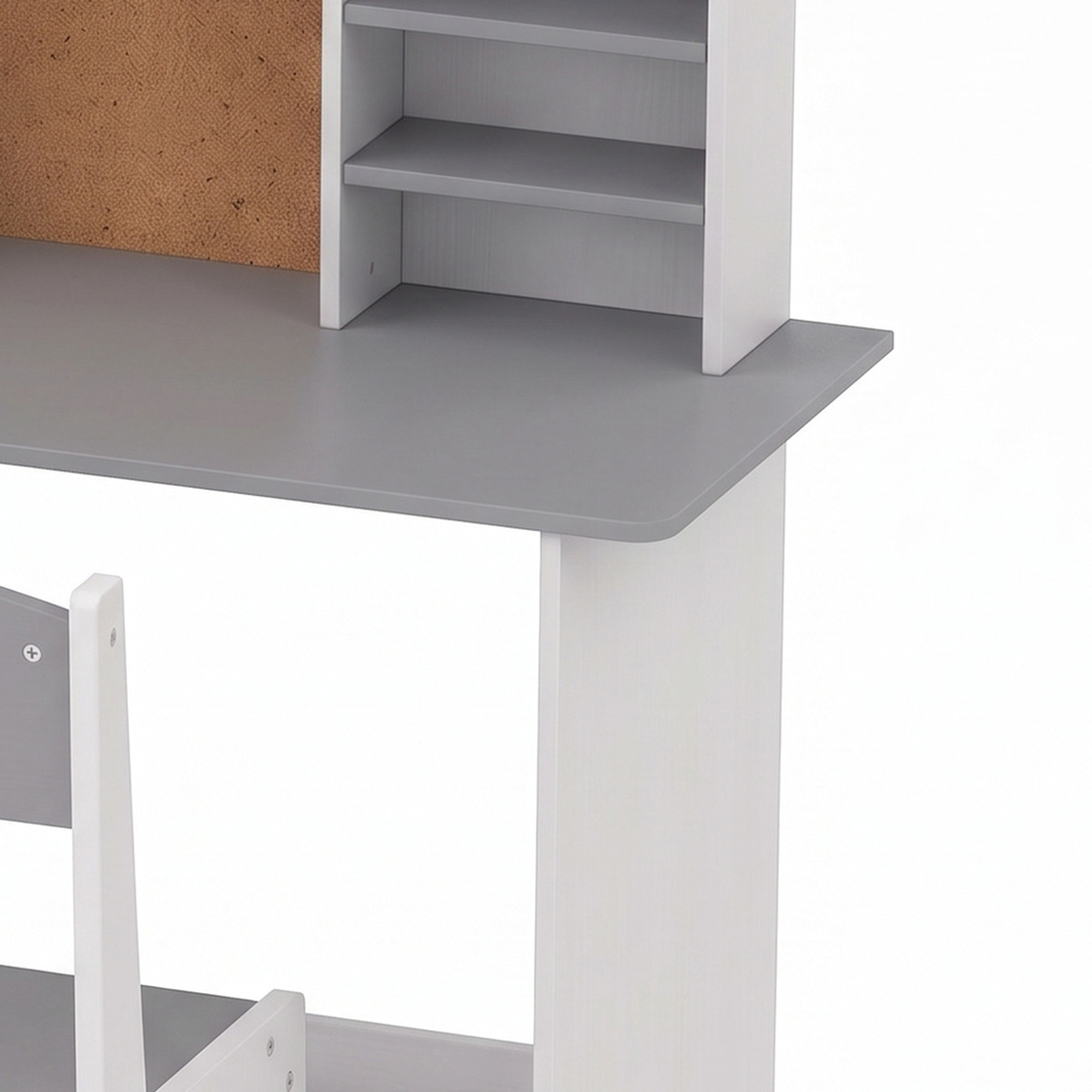 Bureau enfant chaise design multi-rangement avec panneau en liège blanc gris