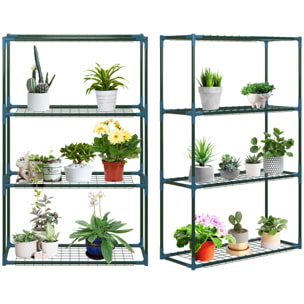 Lot de 2 étagères à fleurs 4 niveaux grillagés 70 x 27 x 110 cm acier vert