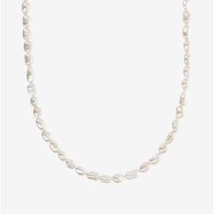 Collana Girocollo con Perle a Pepita d'Acqua Dolce Bianche Ø 6/7 mm in Argento 925 placcato Oro bianco 18Kt