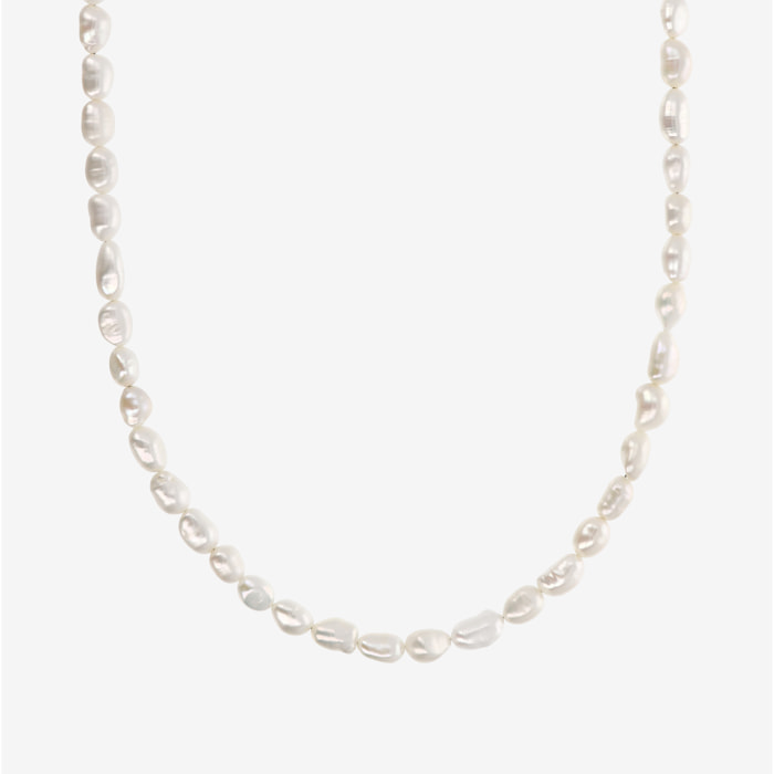 Collana Girocollo con Perle a Pepita d'Acqua Dolce Bianche Ø 6/7 mm in Argento 925 placcato Oro bianco 18Kt