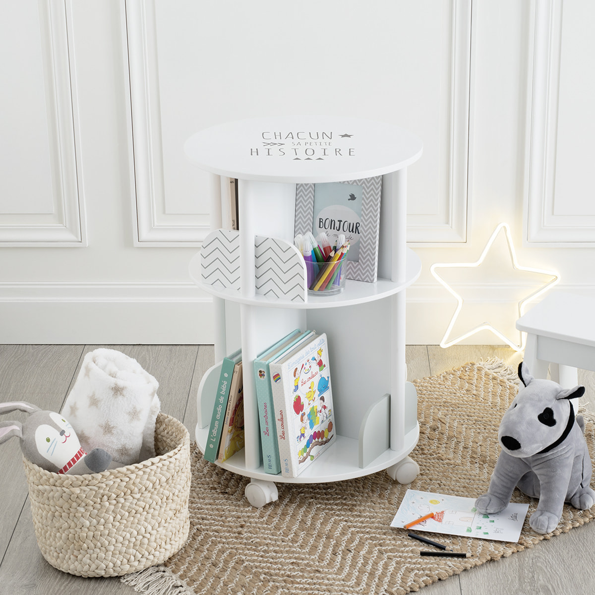 Bibliothèque enfant ronde - blanc & gris H59 cm