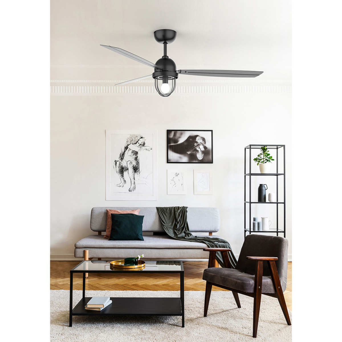 FORLIGHT Ventilador IP20 Mariner E27 15W Negro Negro