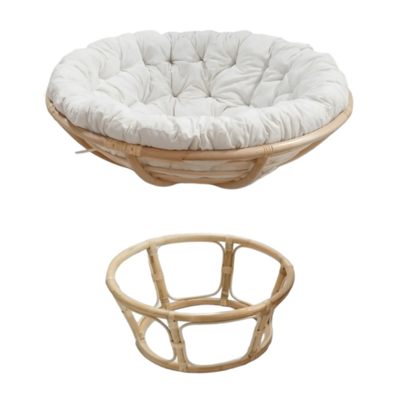 Fauteuil loveuse 1 place en rotin avec coussin blanc NINON