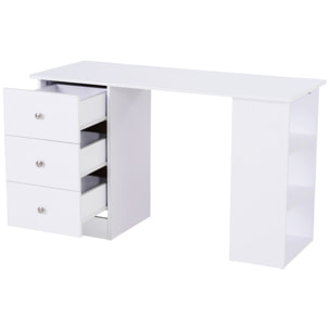 Bureau informatique multimédia multi-rangements 3 tiroirs 2 étagères 120L x 49l x 72H cm blanc