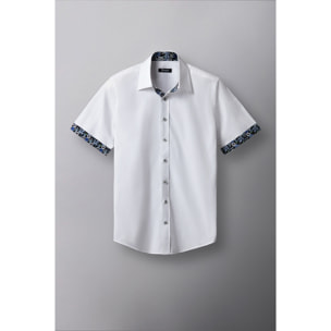 Camicia Uomo 1 Bottone Italiano Popeline Stretch Unito Bianco