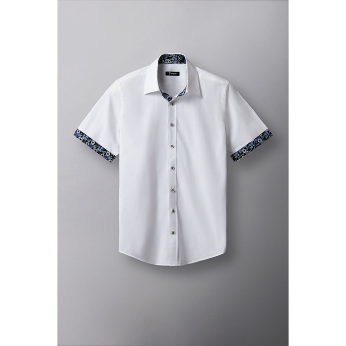 Camicia Uomo 1 Bottone Italiano Popeline Stretch Unito Bianco
