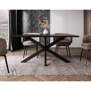 Tom - table à manger - plateau effet marbre - pieds en métal - 4 à 6 personnes - Noir