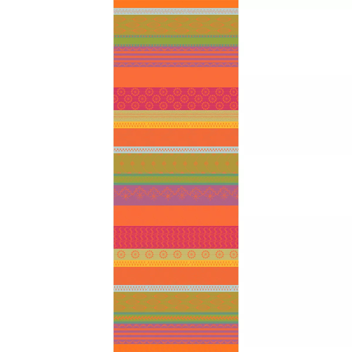 Chemin de table pur coton motif jacquard vert orange Mille broderies samba