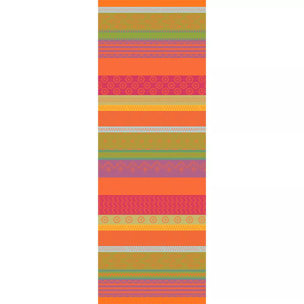 Chemin de table pur coton motif jacquard vert orange Mille broderies samba