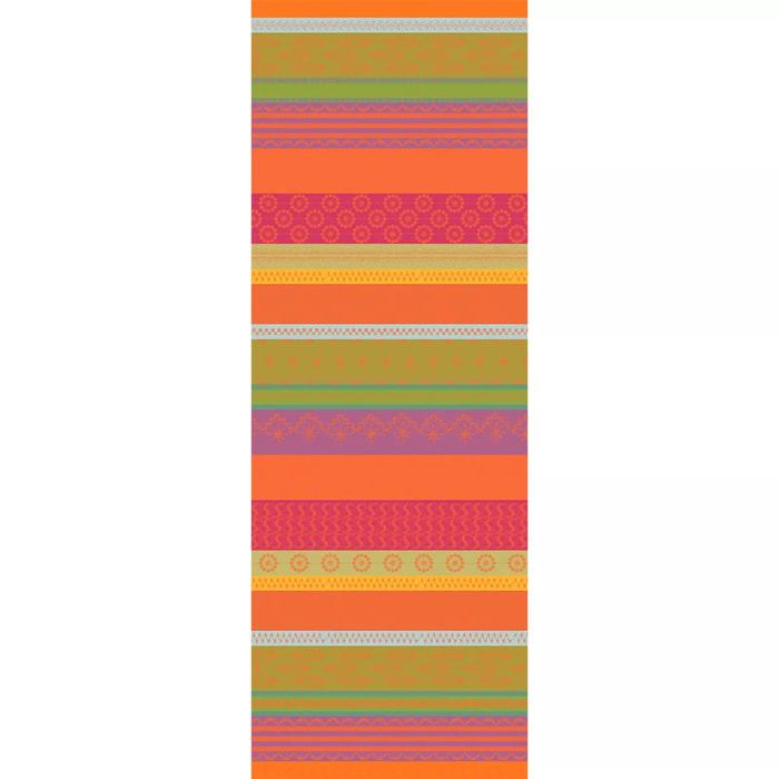 Chemin de table pur coton motif jacquard vert orange Mille broderies samba