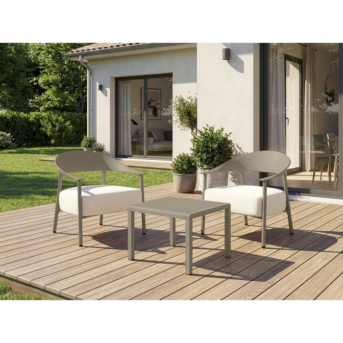 Lot de 2 fauteuils de jardin en plastique et métal "Céora" - Taupe